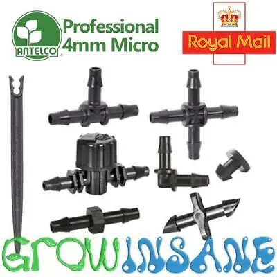 4mm Micro Irrigation Fitting Antelco Pipe Barbed Garden Watering Connector Valve • £5.97