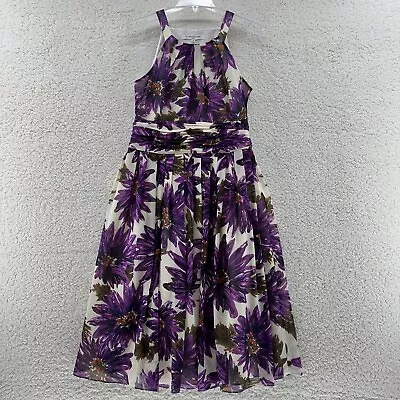 Evan Picone Womens 8 Ivory Purple Floral Sleeveless Fit Flare Lined Dress Midi • $18.99