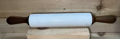 White Marble Rolling Pin With Wooden Handles (18” Long) Without Cradle: Preowned • $9