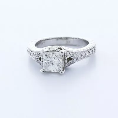 1.8 CT Lab-Created Diamond D/VS2 Princess Cut 14K White Gold Vintage Accent Ring • $2021