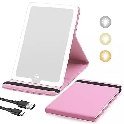 Travel Mirror With Light PU Leather Cover Vanity LED Lighted Makeup Mirror Wi... • $17.95