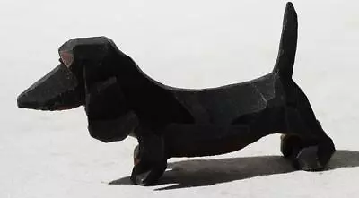 Dachshund Dog Figurine Hand Carved Wooden Miniature Wiener Dog Ear Missing CUTE • $6.99