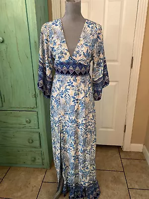 Emory Park Dolman Sleeves V-neck Lined Maxi  Dress With Front Slits S • $27.95