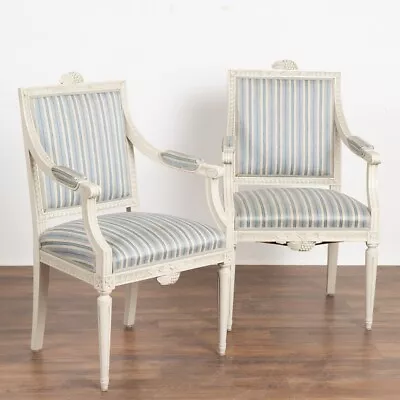 Pair White Painted Arm Chairs Sweden Circa 1900's • $2950