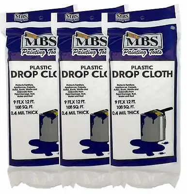 $9.95 • Buy MBS 9' X 12' 0.4 Mil High Density Plastic Drop Cloth (3 Pack)