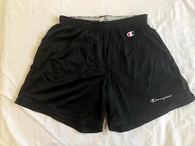 Vintage 1990s Champion Logo Blank Nylon Mesh Gym Shorts Black  XL 40-42 • $10