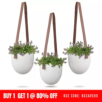 Hanging Plant Pot X3 Indoor Outdoor Ceramic Planter Basket 21CM Strap Length UK • £11.95