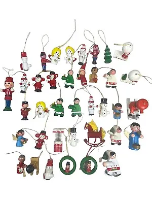 Lot Of 38 Wood Christmas Ornaments 1.5”-3.25” Angels Nutcrackers Snowman Vtg • $22.94