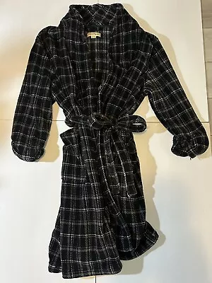 Tommy Bahama Men's Plush Robe Pockets Black/Grey Men's Size Large / XL Polyester • $34.95