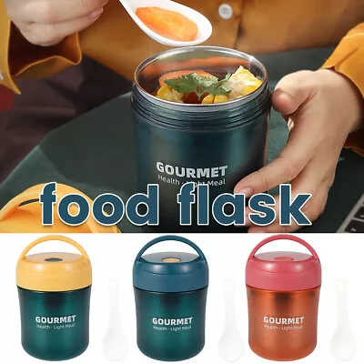 Vacuum Insulated Food Jar Stainless Steel Food Flask Soup Thermos W/ Spoon ToMwk • $16.49
