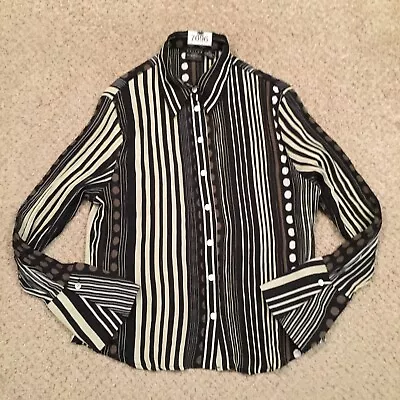 B.Moss Shirt Womens Large Black Striped Long Sleeve Bell Cuff Button Up Sheer • $11.99