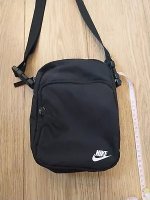 NIKE Man Bag Cross Body Black White Nike Logo Zip Two Compartments • £10.50