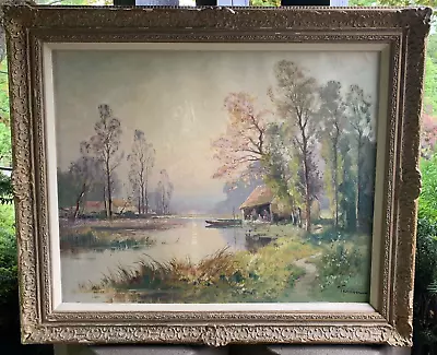 Antique Framed Landscape Painting Artist Signed VERNON Oil On Canvas Gesso Vtg • $379