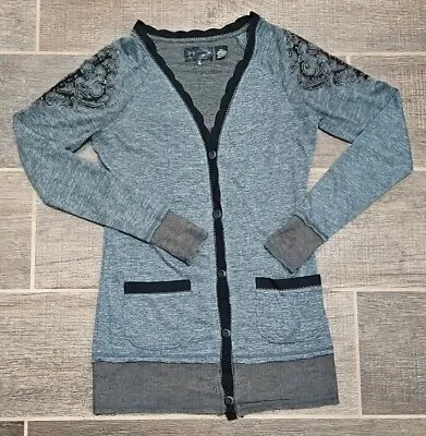 Women's  Miss Me  Grey Cardigan Button Up Long-sleeved Sweater Size S • $10