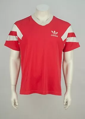 Vintage 80s Adidas Soccer T-Shirt Jersey Red Trefoil Size M V-Neck • $15