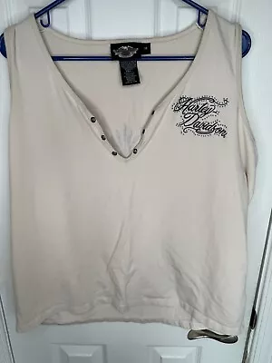 Harley-Davidson V Neck Cream Colored Tank Top With Wings And Logo Women’s 1W • $13