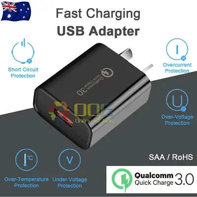 $5.49 • Buy Qualcomm 18W Quick Charge QC 3.0 Fast Charging USB AU Plug Wall Charger Black