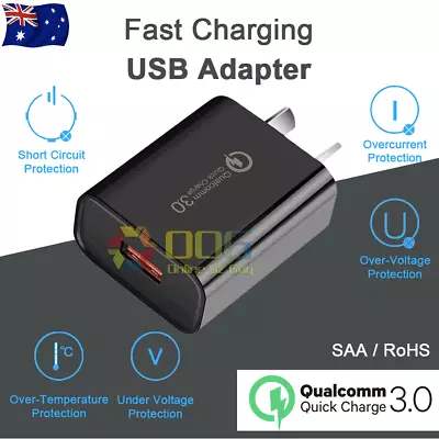 Qualcomm 18W Quick Charge QC 3.0 Fast Charging USB AU Plug Wall Charger Black • $5.95