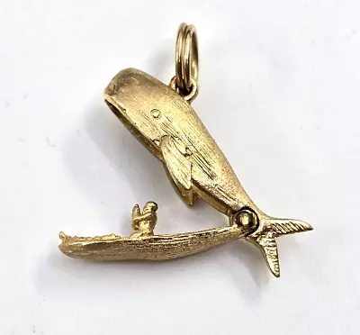 VINTAGE 14k Yellow Gold Jonah & The Whale Articulated Charm VERY DETAILED • $76