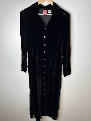 Vtg April Cornell Black Velvet Silk Modest Long Sleeve Button Down Maxi Dress L • $58.99