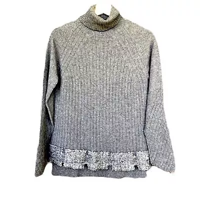 D. EXTERIOR Cashmere Blend Gray Knit Pullover Turtleneck Metallic Sweater Medium • $45.99