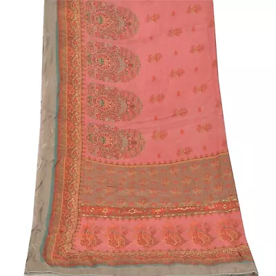 Sanskriti Vintage Dupatta Long Stole Rayon Pink Hijab Printed Soft Scarves • $27.38