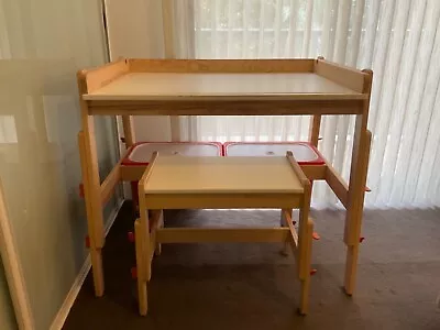 Childrens Ikea FLISAT Desk Adjustable With Chair And Storage Boxes  • $25