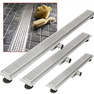 Linear Shower Drain Stainless Steel Wetroom Channel Gully Trap Waste 300-2000mm • £68
