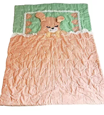 Vintage Baby Comforter Blanket Quilt Gingham Puppy 3D Floppy Ears • $43.20