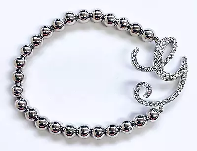 HSN Joan Boyce Silver Tone Crystal Initial  G   Stretchable Beaded Bracelet • $14.99