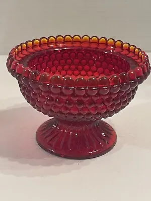Pedestal Thick Beaded  Red Glass Bowl Thousand Eye Pattern Vintage • $22