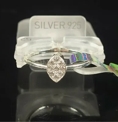 NEW 925 Sterling Silver Dainty Marquise Ring With Zirconia By Swarovski K 1/2 • £8.99