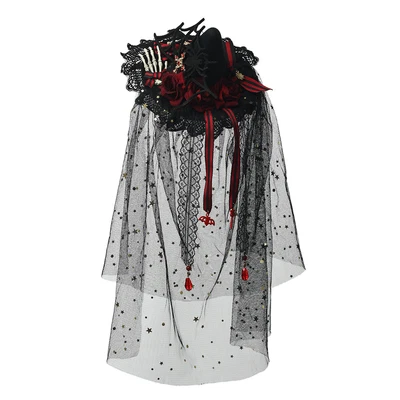 $42.89 • Buy Women Gothic Small Witch Hat Fascinator With Veil Gothic Lolita Headpiece
