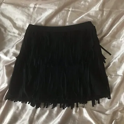Womens Black Fringe Cowgirl Western Skirt Faux Suede Size 12 Medium Cowboy  • £3.99