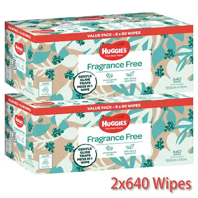 2 X 640 HUGGIES Thick Baby Wet Wipes Bulk Mega Pack Fragrance Free • $85.99