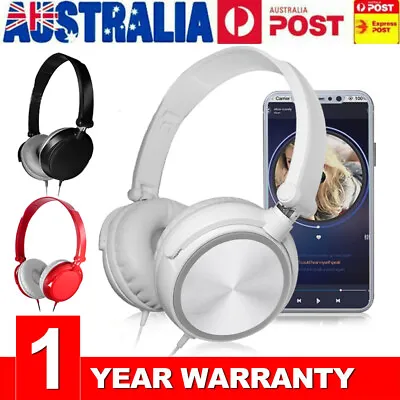 Wired Headphones Bass HiFi Over Ear Headset Earphone Stereo Noise Cancelling AU • $13.89