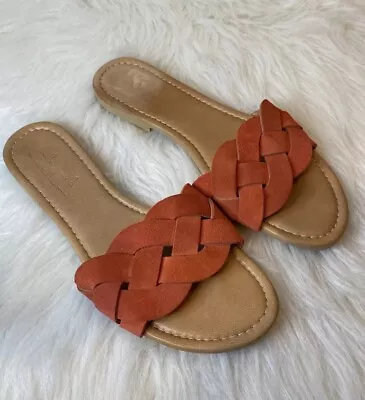 Mila Paoli Burnt Orange Slide Sandals Casual Beachy Braided Strap 10/11 WOMENS • $16