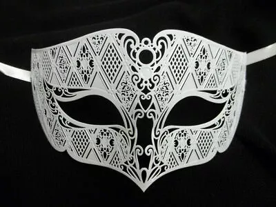 White Male Diamond Design Laser Cut Venetian Masquerade Metal Filigree Mask Men • $12.99