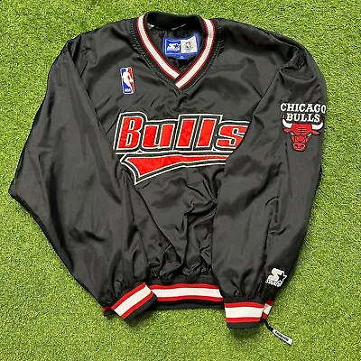 Vtg 90’s Chicago Bulls Lined Pullover Starter Windbreaker Jacket Side Zip Jordan • $119.99