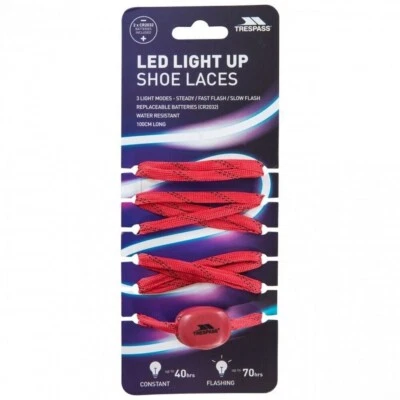 £4.75 • Buy NEW Trespass Red Water Resistant LED Light Up Flashing Shoelaces 100cm Free P&P
