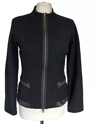 TARA JARMON Black Wool Zip Up Jacket With Satin Trim And Zip Pockets Size 38/10 • £4.99