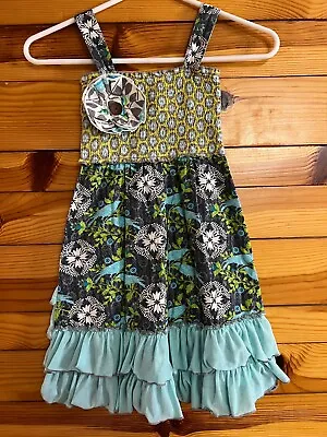 Mustard Pie Smocked Bird Dress Tiered Back Girls Size 5 • $29.99