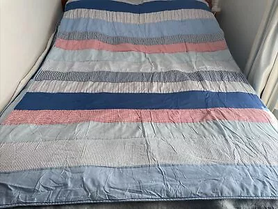 Laura Ashley Nautical Bed Spread Throw Cover Blue Red White Striped Cotton Set 7 • £35