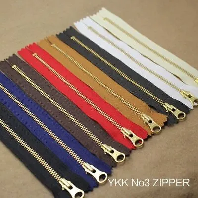 YKK NO 3# Brass Zip Zippers Closed End Metal Heavyweight Jacket Puller 20cm DIY • $5.49