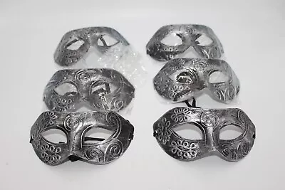 Lot Of 6 Venetian Mask Adult Womens Masquerade Ball Costume Silver Mens Fancy • $7.16