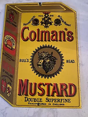 VNTG Colmans Mustard Enamel Advertising Sign Thick Heavy Large 11 In Tall X 8” W • $98