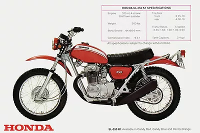 1970 HONDA SL350 VINTAGE MOTORCYCLE AD POSTER PRINT 16x24 9 MIL PAPER • $25.95