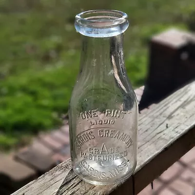 Sardis Creamery Pint Milk Bottle Mississippi Embossed Clear Owen Illinois Vtg • $30.80