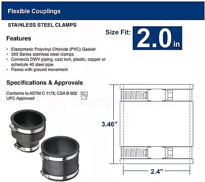 Flexible PVC Rubber Coupling Connectors With Stainless Steel Clamps 1 In-8 In • $6.17