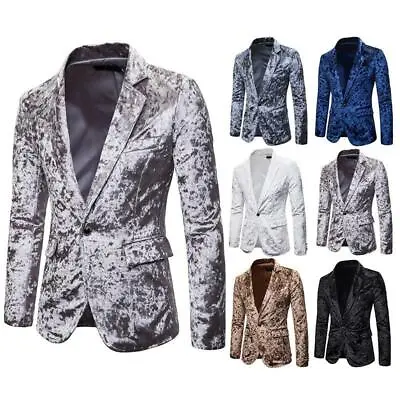 Men's Velvet Blazer Dress Coat One Button Jacket Formal Slim Fit Korean Fashion • $63.53